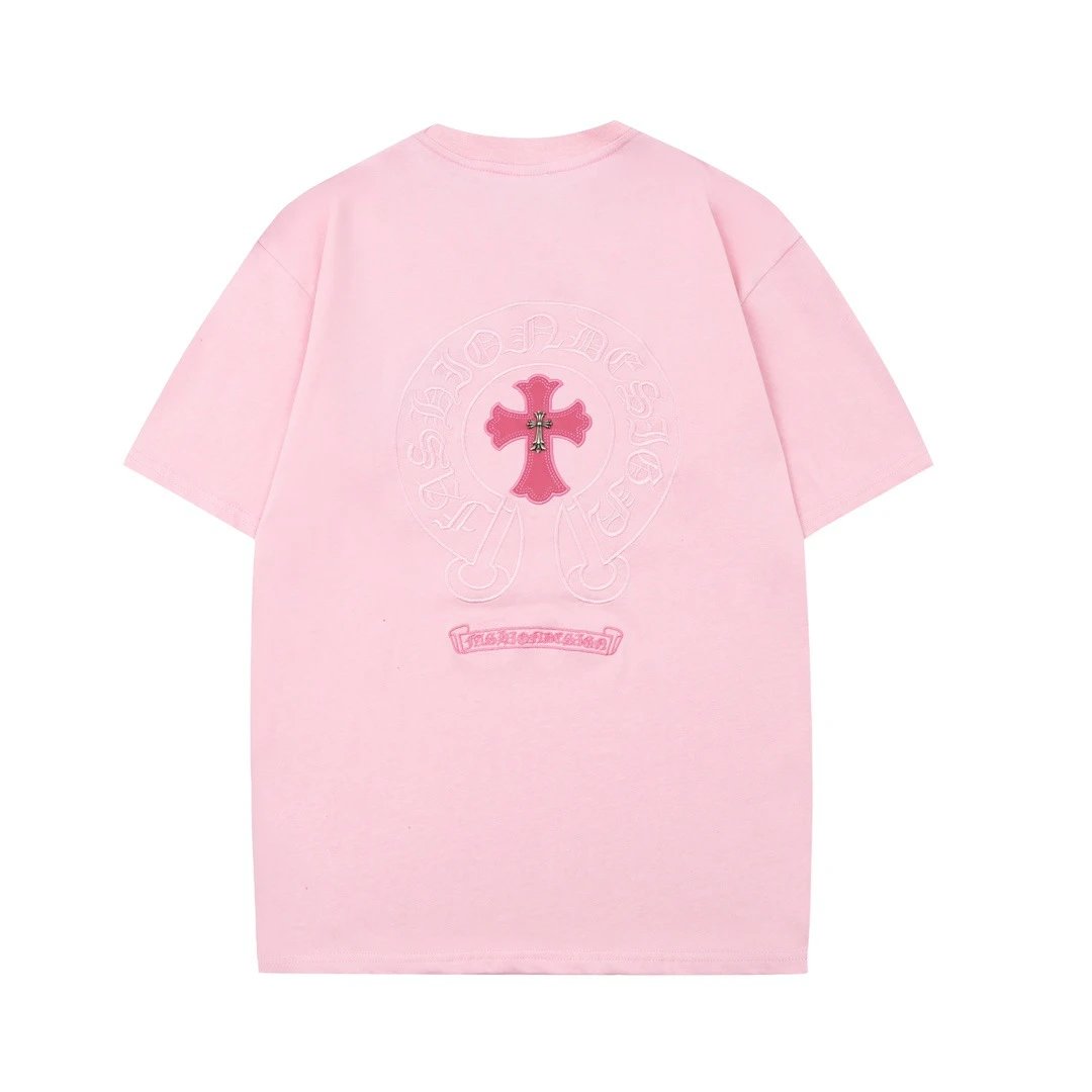 Chrome Hearts Cross Logo Pink Embroidered White T-Shirt - 5