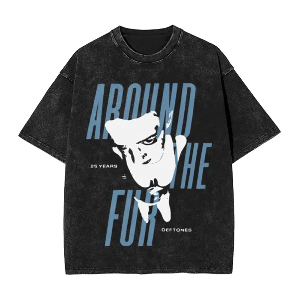 Design Deftones Around the Fur 25 Years Anniversary Black Acid Wash T-Shirt T-Shirts - 1