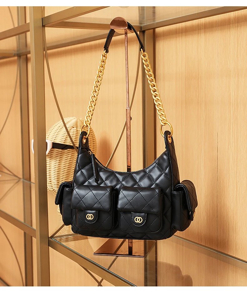 Chanel Quilted Hobo Bag Black with Gold Hardware - 21