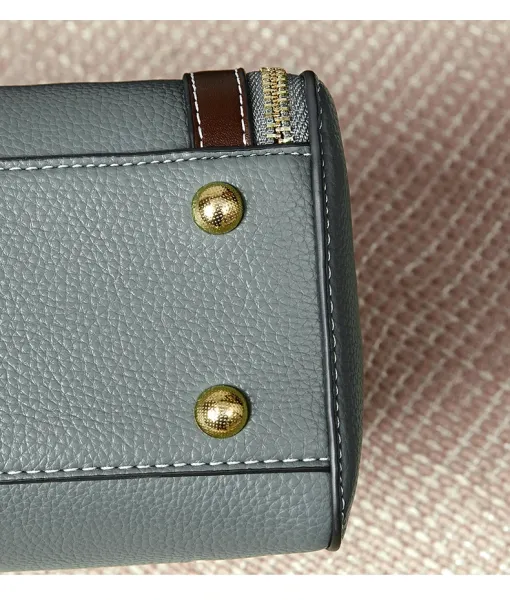 Design Structured Leather Satchel in Gray and Brown Handbag - 12