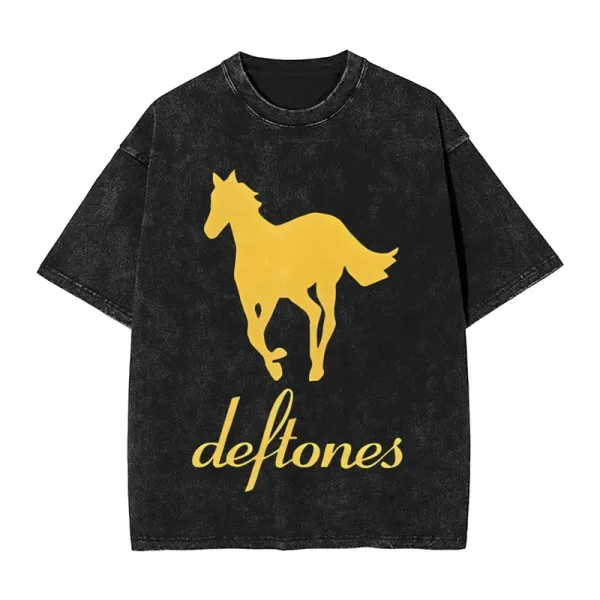 Design Deftones Horse Silhouette Black Acid Wash T-Shirt T-Shirts - 1