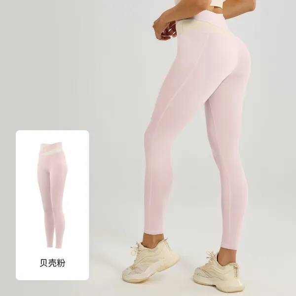 Design High-Waist Contrast Waistband Leggings Shell Pink - 1