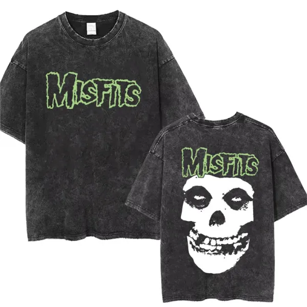 Design Misfits Acid Wash Black T-Shirt with Fiend Skull Graphic T-Shirts - 1