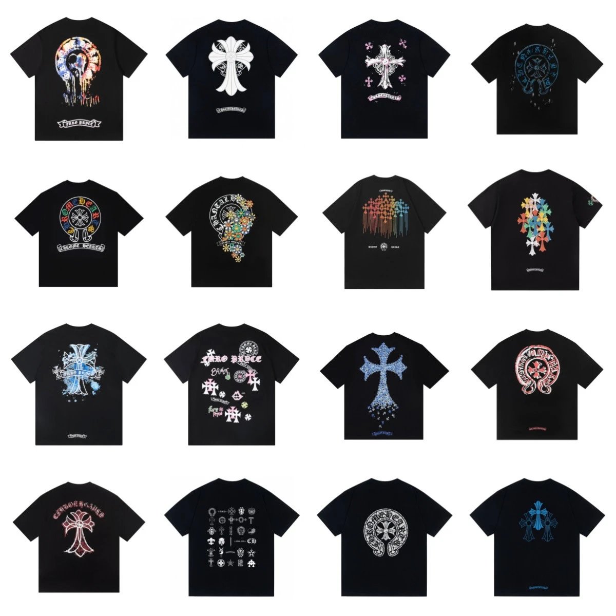 Chrome Hearts 26SS Color Block Leather Cross Patchwork Short Sleeve T-Shirt Crewneck Original