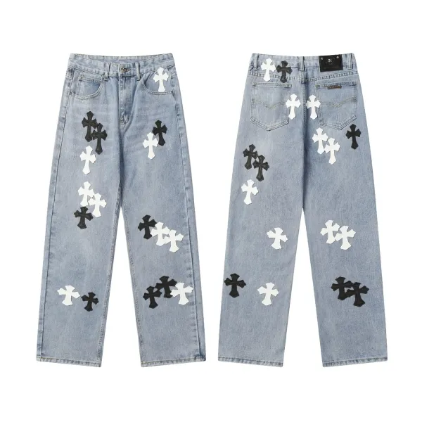 Chrome Hearts x NoStylist Embroidered Cross Patch Light Wash Jeans - 23