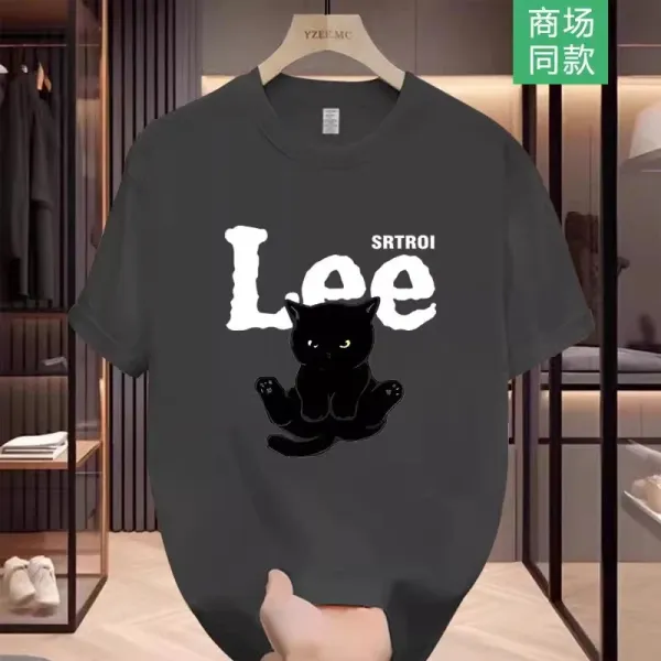 Design Lee SRTR01 Black Cat Graphic White T-Shirt T-Shirts - 7