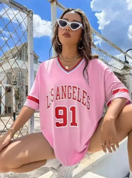 Design Los Angeles 91 V-Neck Jersey Beige T-Shirt T-Shirts - 23