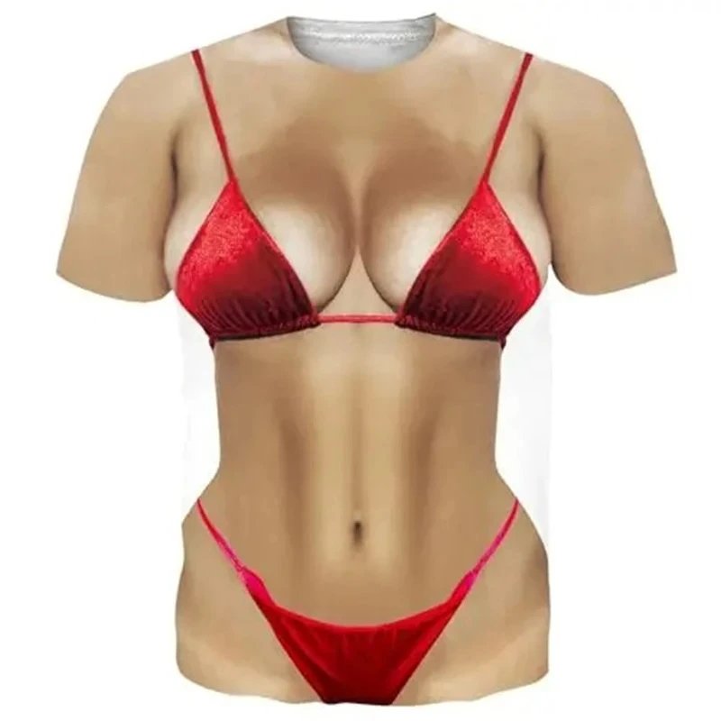 Design 3D Printed Red Bikini-Print T-Shirt - 9
