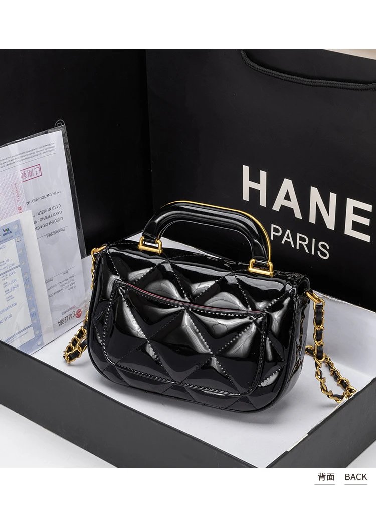Chanel Mini Flap Bag Patent Leather Black Gold Hardware Handbag - 22