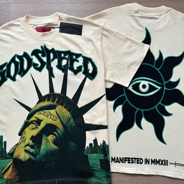 Godspeed Skull Graphic Beige T-Shirt - 5
