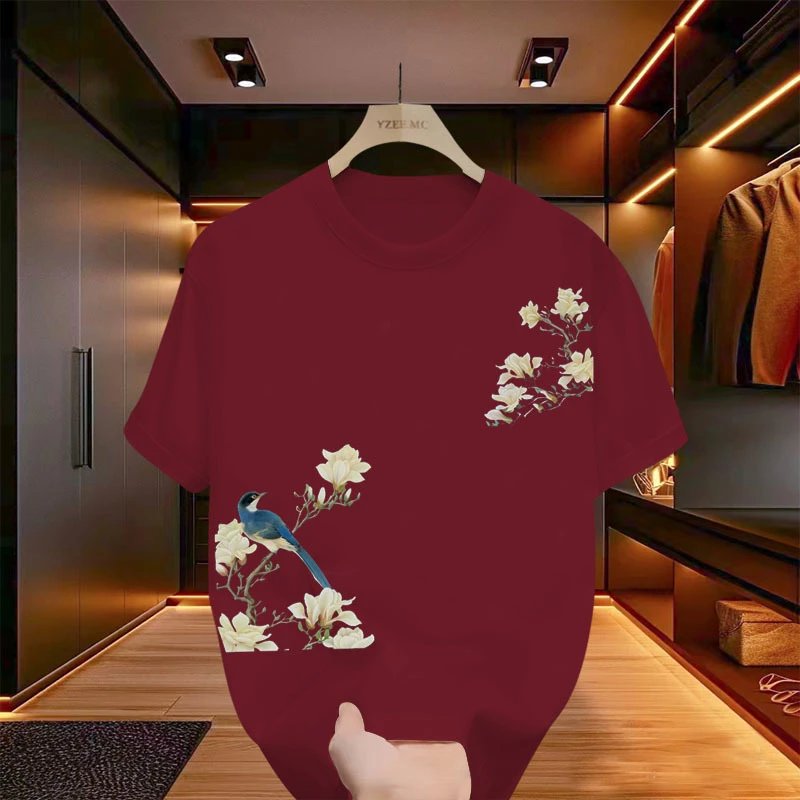 Design YZEE MC Floral Embroidery Burgundy T-Shirt T-Shirts - 10
