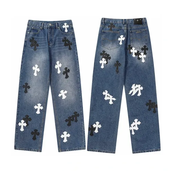Chrome Hearts Cross-Embellished Wide-Leg Jeans Blue - 1