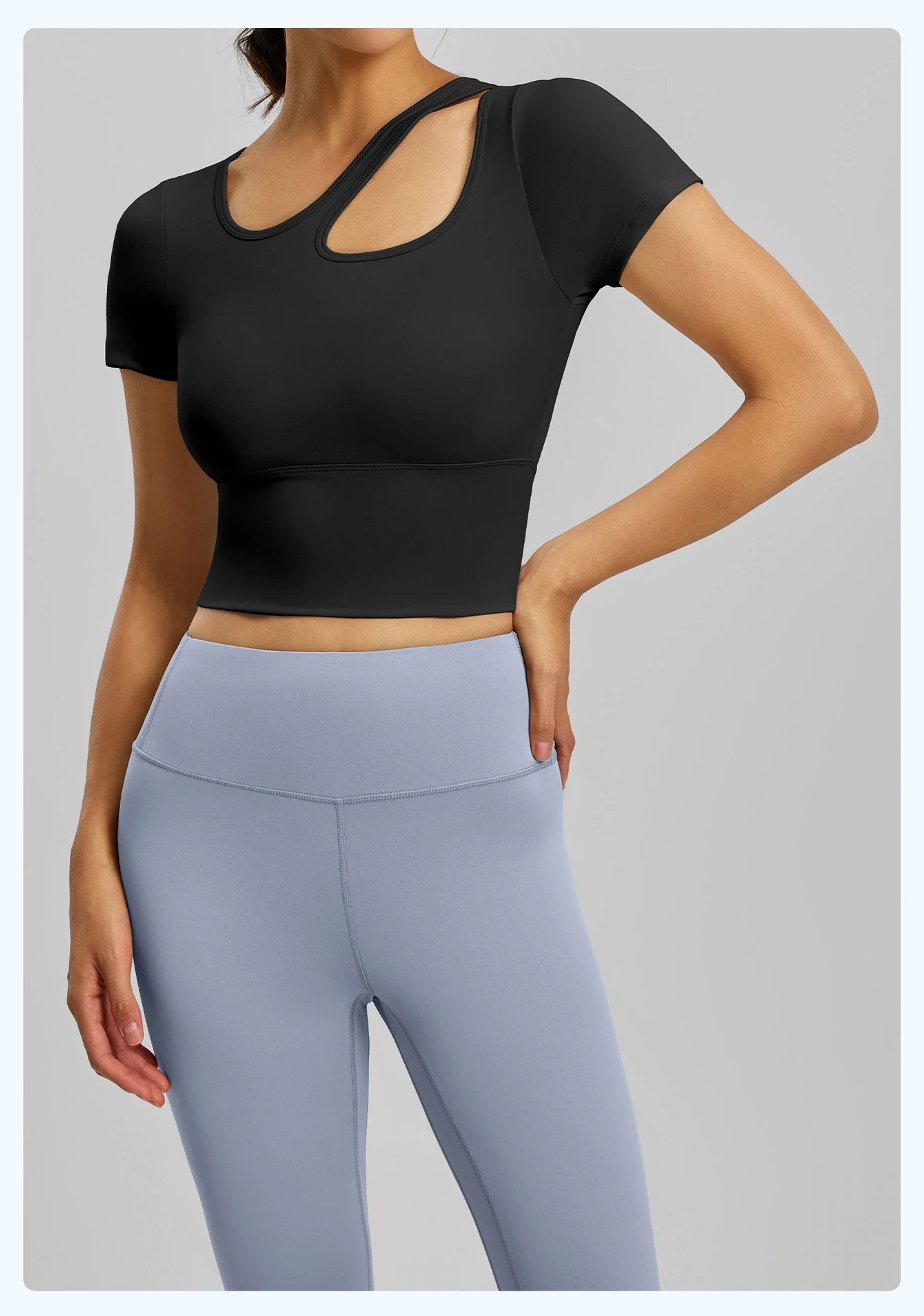 Design Cut-Out Crop Top and High-Waist Leggings Set in Ballet Pink + Gray Lake Blue Activewear - 32