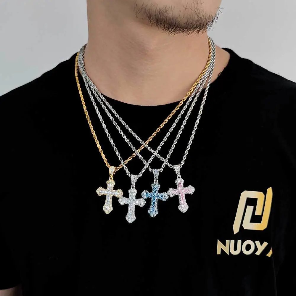 Design Cross Pendant Necklace Gold with Cubic Zirconia Jewelry - 20