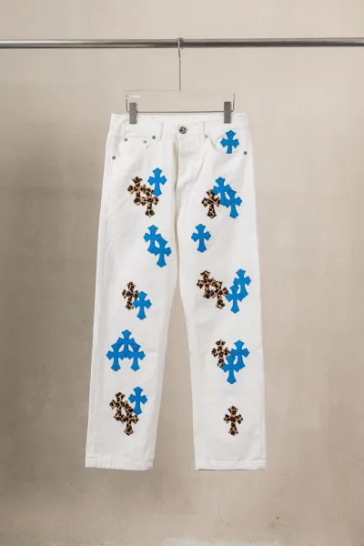 Chrome Hearts Cross Patch White Jeans - 1