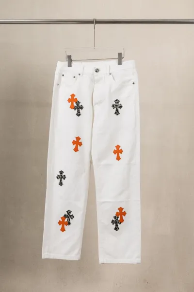 Chrome Hearts Cross-Embroidered White Straight-Leg Jeans - 1