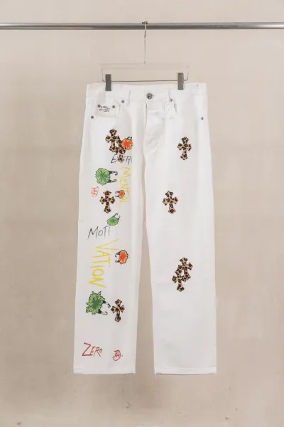 Chrome Hearts x Extra Vert Mental Motivation White Denim Jeans - 1