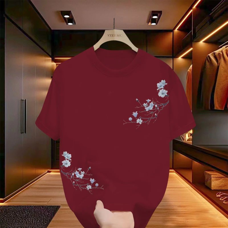 Design YZEE MC Floral Embroidery Burgundy T-Shirt T-Shirts - 18