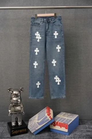 Chrome Hearts Cross-Embellished Straight-Leg Jeans Blue - 1