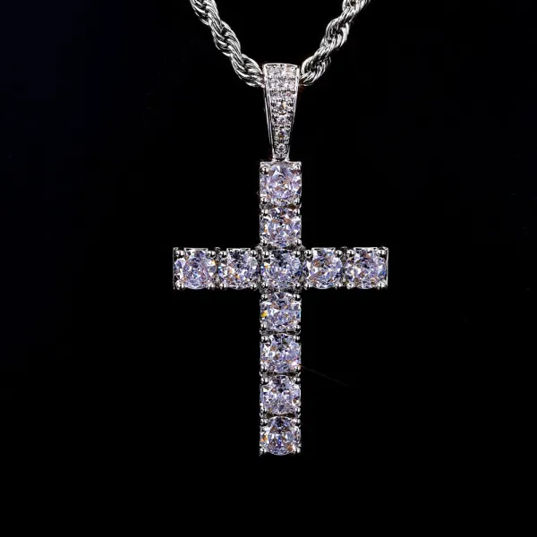 Design Cross Pendant Necklace with Cubic Zirconia and Rope Chain Jewelry - 1