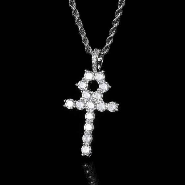 Design Ankh Cross Pendant Necklace with Cubic Zirconia on Rope Chain Jewelry - 1