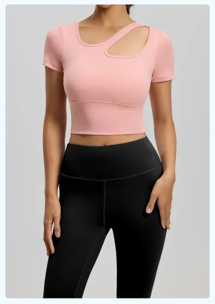 Design Cut-Out Crop Top and High-Waist Leggings Set in Ballet Pink + Gray Lake Blue Activewear - 30