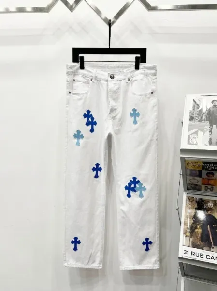 Chrome Hearts Cross-Embroidered White Jeans - 1