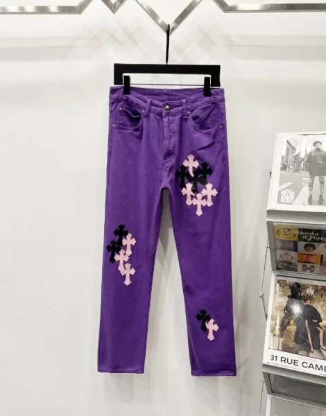 Chrome Hearts Cross-Embroidered Purple Straight-Leg Jeans - 1