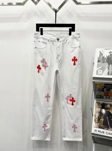 Chrome Hearts Cross-Embroidered White Straight-Leg Jeans - 1