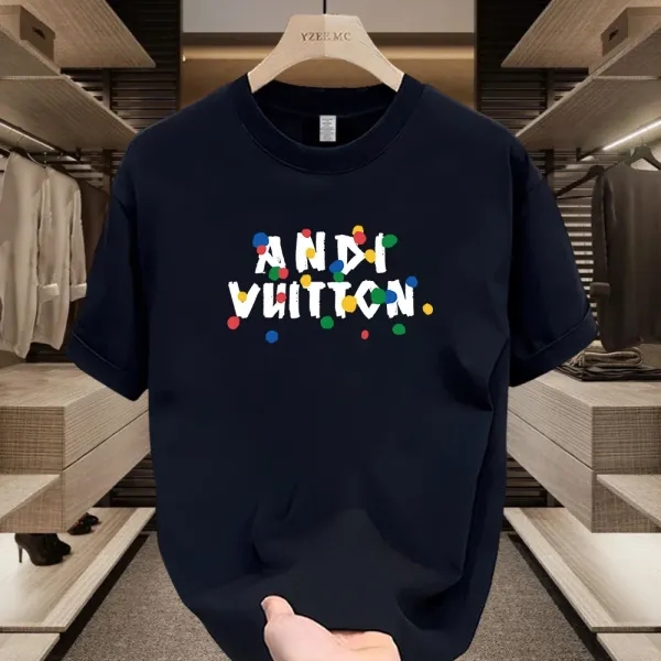 Design Andy Vuitton Multicolor Dot Print Navy T-Shirt - 9