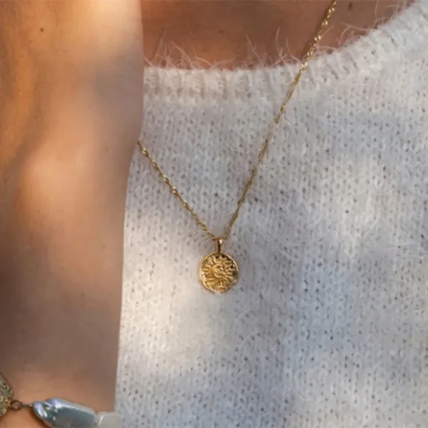 Design Sun and Moon Coin Pendant Necklace Gold Jewelry - 5