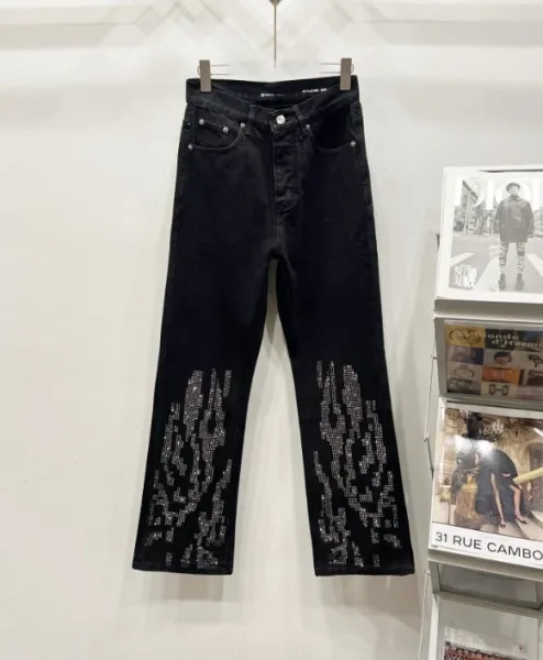 Design Embellished Wide-Leg Cropped Jeans Black - 1