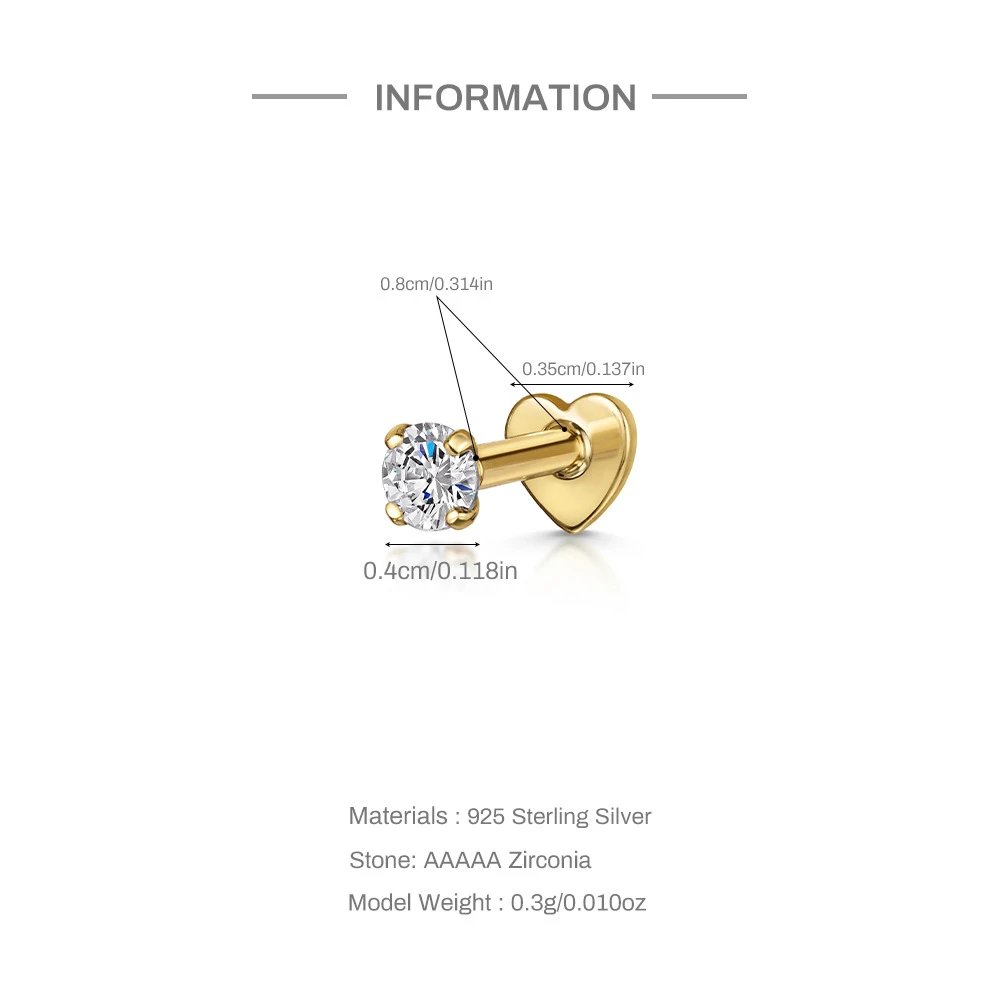 Design S925 Sterling Silver Heart Labret with Marquise and Pear-Cut Cubic Zirconia Earring Jewelry - 10