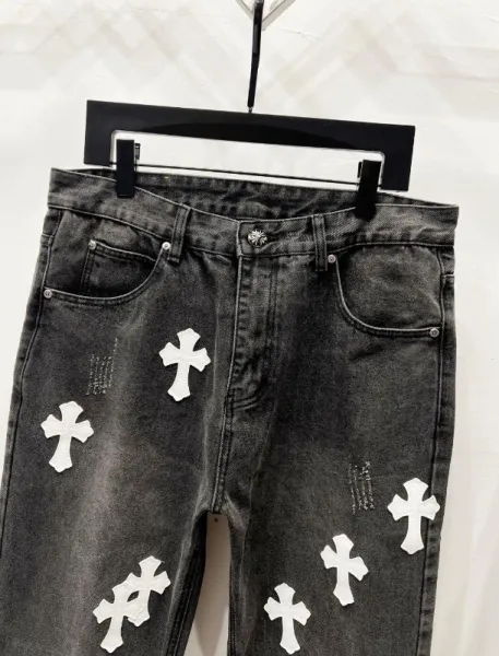 Chrome Hearts Cross-Embroidered Beige Denim Jeans - 8