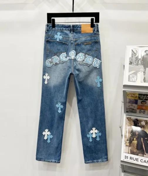 Design Cartoon Patch Distressed Wide-Leg Jeans Light Blue - 10