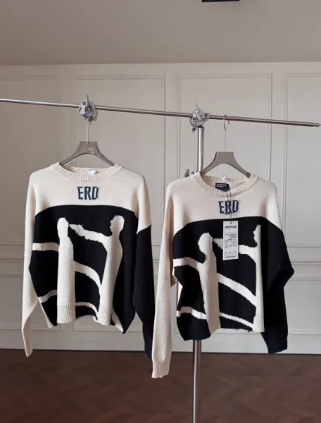 Design ERD Knit Sweater Black and Cream Abstract Graphic Sweater - 1