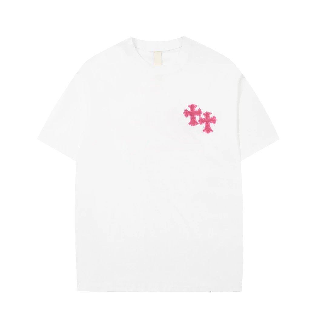 Chrome Hearts Cross Logo Pink Embroidered White T-Shirt - 6