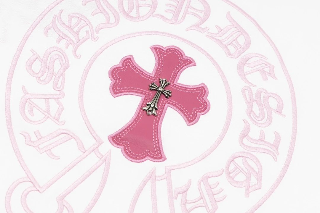 Chrome Hearts Cross Logo Pink Embroidered White T-Shirt - 8