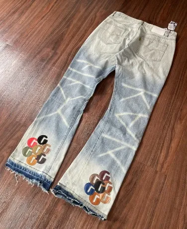 Gucci GG Logo Embroidered Flared Denim Jeans Multicolor - 1