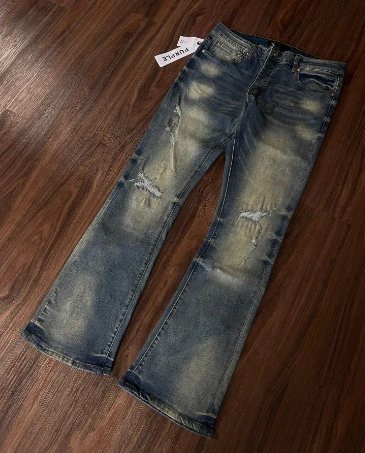 Flame-Embroidered Flared Jeans Blue