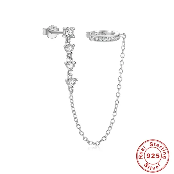 Design Sterling Silver CZ Chain Drop Earrings Jewelry - 1