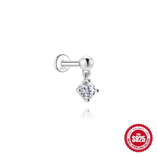Design S925 Sterling Silver CZ Crystal Dangle Labret Piercing Jewelry - 1