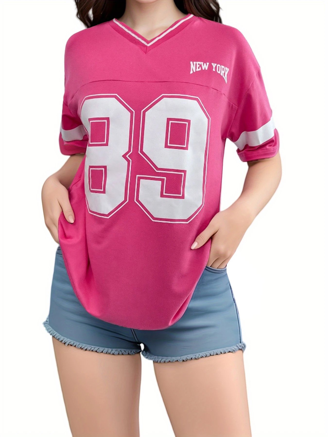 Design Football Jersey Style T-Shirt Purple with '89' and 'New York' Print - 6