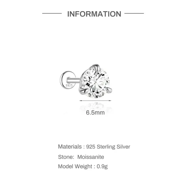 Design S925 Sterling Silver Cubic Zirconia Stud Earring 6.5mm Jewelry - 10