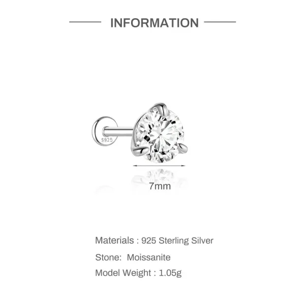 Design S925 Sterling Silver Cubic Zirconia Stud Earring 6.5mm Jewelry - 11
