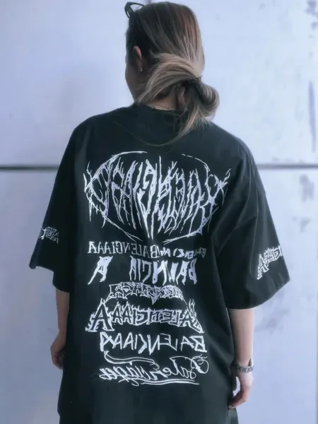 Balenciaga Distorted Logo Print Black T-Shirt - 7