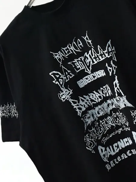 Balenciaga Distorted Logo Print Black T-Shirt - 9