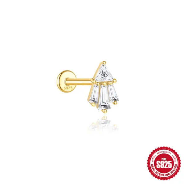 Design S925 Sterling Silver Triangle Fan Crystal Labret Piercing Jewelry - 1