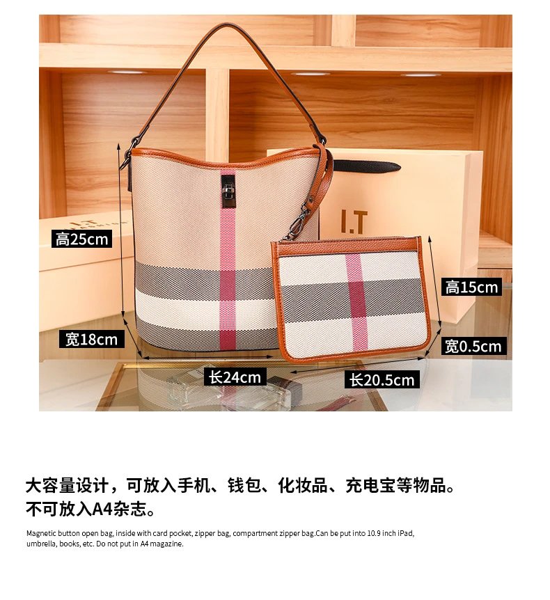 Burberry Check-Print Canvas Hobo Bag with Leather Trim in Beige and Pink Shoulder Bags - 4