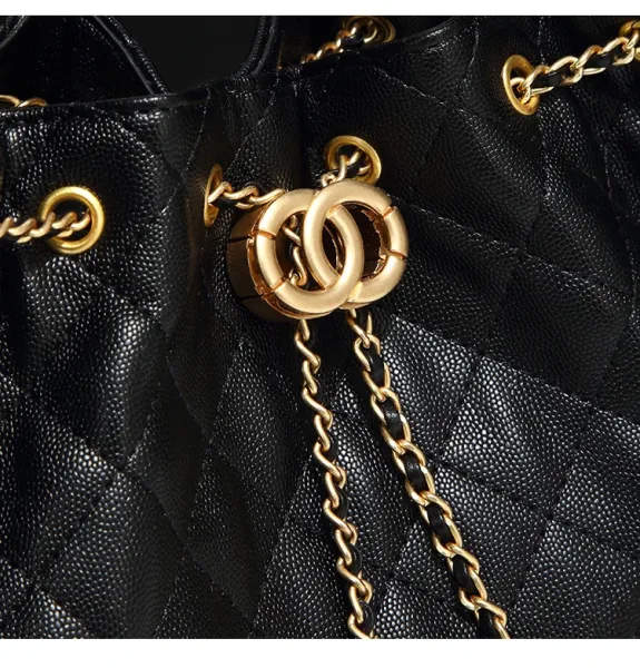 Chanel Quilted Bucket Bag Black with Gold Hardware Handbags - 14